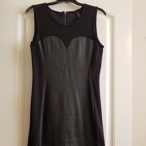Pleather Black Dress with Sheer Neckline